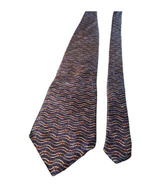 Stafford Silk Tie Blue Red Wave Pattern Mens Necktie Made in USA